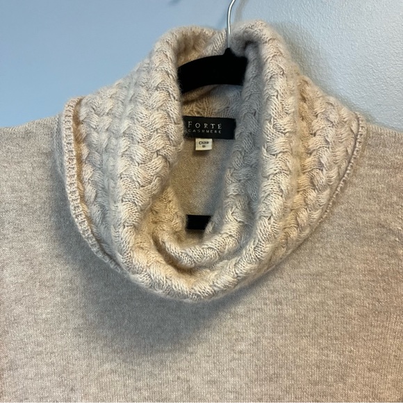 Forté Cashmere Sweater Tan Turtleneck Knit Sweater 100% Cashmere Sz S EUC - Picture 4 of 8